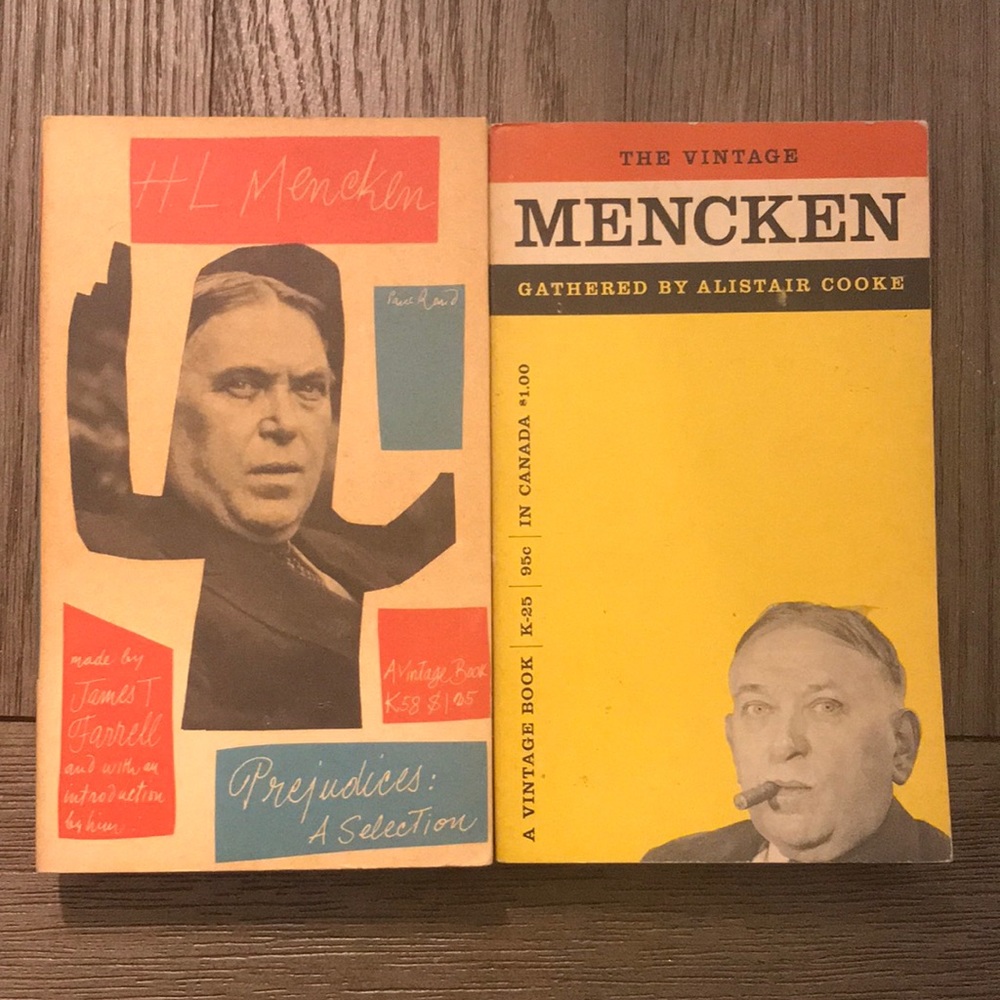 H L Mencken vintage paperback books 1950’s humorist journalist influencer 1920’s